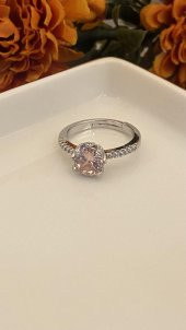 Aksesuar Çarşısı Pembe Yuvarlak Tek Taş Yüzük - 1