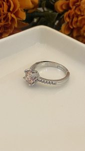 Aksesuar Çarşısı Pembe Yuvarlak Tek Taş Yüzük - 2