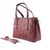 Bordo Çapraz Nakışlı Bayan Askılı El ve Omuz Çantası - 1