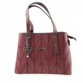 Bordo Çapraz Nakışlı Bayan Askılı El ve Omuz Çantası - 2