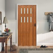 Faran Dekorasyon 87 x 215 Ceviz Renk Camlı Pvc Akordiyon Katlanır Kapı - FRNAKMODEL-45 - 1