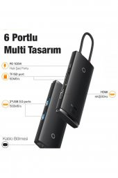 Baseus Lite Series 6 Portlu 100w Type-c + Pd Hub Adaptör Çoklayıcı Siyah - 4
