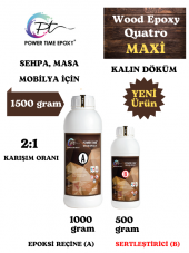 POWER TIME EPOXY 1500 gram Wood Epoxy Quatro Maxi/Kalın Döküm Ultra Şeffaf ve Parlak Epoksi Reçine Sehpa, Masa Için (yeni) - 1