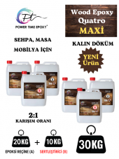 POWER TIME EPOXY 30 Kg Wood Epoxy Quatro Maxi/ Kalın Döküm Ultra Şeffaf ve Parlak Epoksi Reçine Sehpa, Masa Için (yeni) - 1