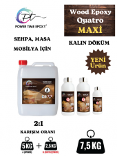POWER TIME EPOXY 7.5 Kg Wood Epoxy Quatro Maxi/ Kalın Döküm Ultra Şeffaf ve Parlak Epoksi Reçine Sehpa, Masa Için (yeni) - 1