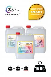 POWER TIME EPOXY 15 Kg Hobby Epoxy Smart/ Ultra Şeffaf ve Parlak Şeffaf Epoksi Reçine Ince Döküm - 1