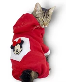 Kırmızı Sevimli Fare Kapşonlu Kedi Tulumu thumbnail 1