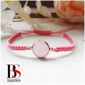 Pembe Renk Makrome Örme Kadın Akik Doğal Taş Bileklik - 2