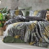 Clasy Pamuk Saten Çift Kişilik Nevresim Takımı Botanica v1 Yeşil thumbnail 1