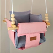 Ahşap Salıncak Bebek ve Çocuk Salıncağı Hamak Beşik Pembe Gri Model - 1