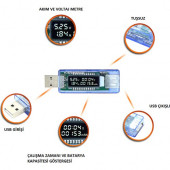 Keweisi Usb Voltmetre Ampermetre Usb Şarj Kapasitesi Test Cihazı A74. - 5