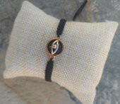 Bileklik Göz Figürlü Siyah Taşlı Rose Gold Makrome Ayarlanabilir İp Bileklik Bijuteri Takı Bilezik thumbnail 1