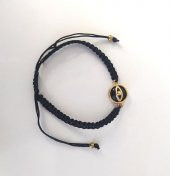 Bileklik Göz Figürlü Siyah Taşlı Makrome Ayarlanabilir İp Bileklik Bijuteri Takı Bilezik - 2