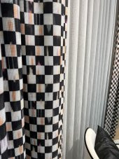 Pilesiz Ekstraforlu Damalı Fon Perde  Siyah 200 x 270 - 2