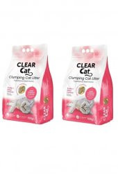 Clear Cat Pudralı Topak Bentonit Kedi Kumu İnce 10 Kg 2 adet - 1