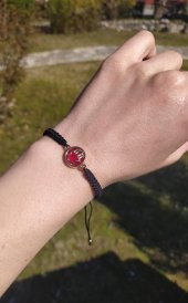Bileklik El Figür Kırmızı Taşlı Makrome Ayarlanabilir İp Bileklik Bijuteri Takı Bilezik thumbnail 2