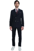 Cengiz İnler Dik Nokta Çizgili Kruvaze Slim Fit Erkek Takım Elbise - 8