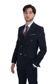 Cengiz İnler Dik Nokta Çizgili Kruvaze Slim Fit Erkek Takım Elbise - 9