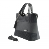 Siyah 3 Desenli (Timsah) Bayan Askılı El ve Omuz Çantası - 1