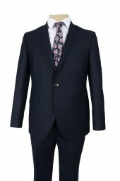 Cengiz İnler Kırlangıç Yaka Düz Çift Düğme Slim Fit Erkek Takım Elbise - 1