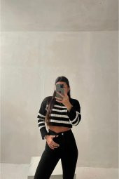 Çizgili Fitilli Triko Kısa Kazak - 2