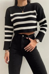 Çizgili Fitilli Triko Kısa Kazak - 1