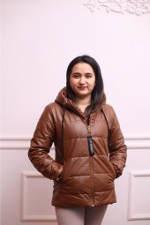 Kadın Şişme Deri Mont Kapüşonlu - 1