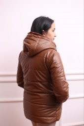 Kadın Şişme Deri Mont Kapüşonlu - 2