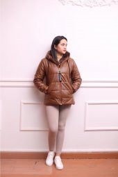 Kadın Şişme Deri Mont Kapüşonlu - 3