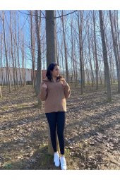 Kadın Fermuarlı Balıkçı Yaka Oversize Triko Kazak - 2