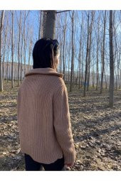 Kadın Fermuarlı Balıkçı Yaka Oversize Triko Kazak - 4