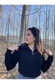 Kadın Fermuarlı Balıkçı Yaka Oversize Triko Kazak - 1
