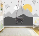BabyDoor Ahşap Çocuk Salıncağı Pamuklu Kumaş Hamak Beşik Salıncak - 6