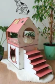Büyük Kedi Evi Xxl Teraslı Kedi Evi 5kg Ve Üzeri Kediler Için XXL Pembe - Beyaz - 2