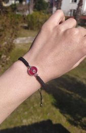 Bileklik Göz Figürlü Kırmızı Taşlı Makrome Ayarlanabilir İp Bileklik Bijuteri Takı Bilezik thumbnail 2