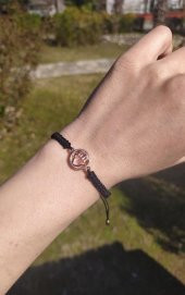 Bileklik El Figürlü Pembe Taşlı Rose Gold Makrome Ayarlanabilir İp Bileklik Bijuteri Takı Bilezik - 2