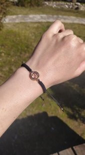 Bileklik El Figürlü Pembe Taşlı Makrome Ayarlanabilir İp Bileklik Bijuteri Takı Bilezik thumbnail 2