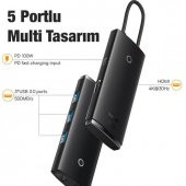 Baseus 20CM 100W 5 Port Type-C Dönüştürücü Çevirici HUB 500 MB/sn Veri Aktarım 4K HDMİ Tak Çalıştır - 2