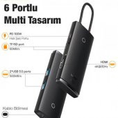 Baseus 20CM 100W 6 Port Type-C + PD Çoğaltıcı Dönüştürücü Hub 5Gbps Veri Aktarım 4K Hdmi Type-C + PD HUB Adaptör - 2