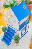 Dekoratif Ahşap Kedi Evi Teraslı 2 Katlı Merdivenli Kedi Evi Mavi - Beyaz - 2