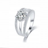 ELMAS ZİRKON BEYAZ ALTIN KAPLAMA ANELLİ ÇİÇEK YÜZÜK - 1