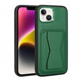 KNY Apple İphone 14 Kılıf Kart Koymalı Standlı Suni Deri Memo Kapak Yeşil - 1