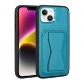 KNY Apple İphone 14 Plus Kılıf Kart Koymalı Standlı Suni Deri Memo Kapak Turkuaz - 1
