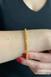 14 Ayar Altın Kalın Halat Zincir Bileklik 4 mm - 3