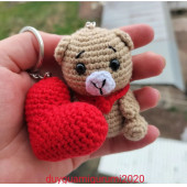 Amigurumi sevimli ayıcık anahtarlık ve kalp anahtarlık 2 li set aksesuar Hediyelik çanta araba süsü - 1