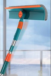 Oval Uçlu Esnek Oynar Başlıklı Çekçekli Teleskopik Cam Silme Aparatı - 2