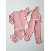 Basic Fitilli Organik Kız Bebek Hastane Çıkışı Seti Yenidoğan Kıyafeti Zıbın Takımı 0-3 Ay - 1