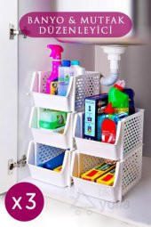 DEYHOME 3 Adet Üst Üste Eklenebilir Çok Amaçlı Katlı Organizer Banyo Mutfak Rafı - 1