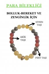 Para Bereket Ve Zenginlik Doğal Taş Tılsım Bilekliği Pirit, Sitrin, Akik Taşı Doğal Taş Bileklik - 1