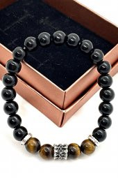 Doğal Taş - Oniks & Kaplan Gözü - Kaygı, Stres, Anksiyete Bilekliği - Unisex Bileklik - 1